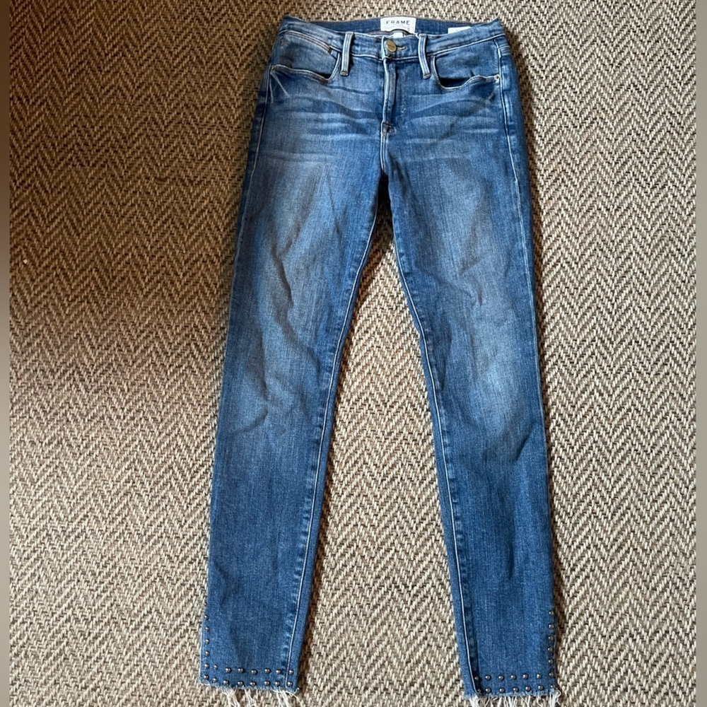Frame Le High Skinny Raw Hem Ankle Denim Jeans Size 26 - Picture 2 of 7
